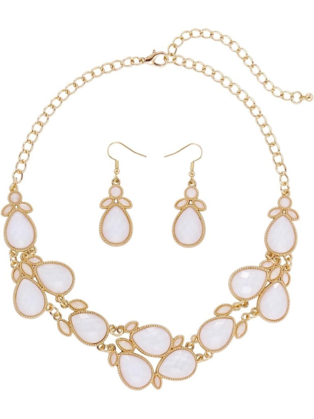 Women's White Clear Water Drop Collar Necklace Earrings Set Statement Jewelry